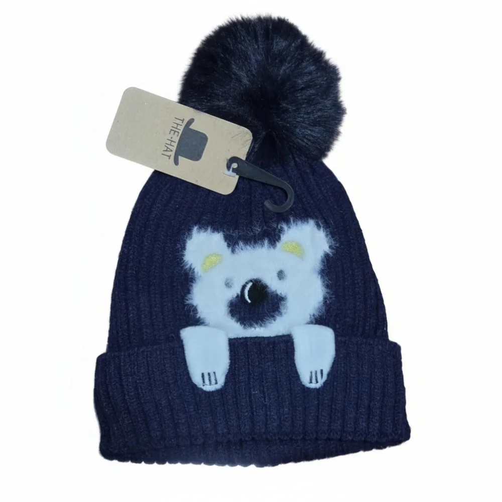 The Hat Kids Navy Blue Bear Knit Hat